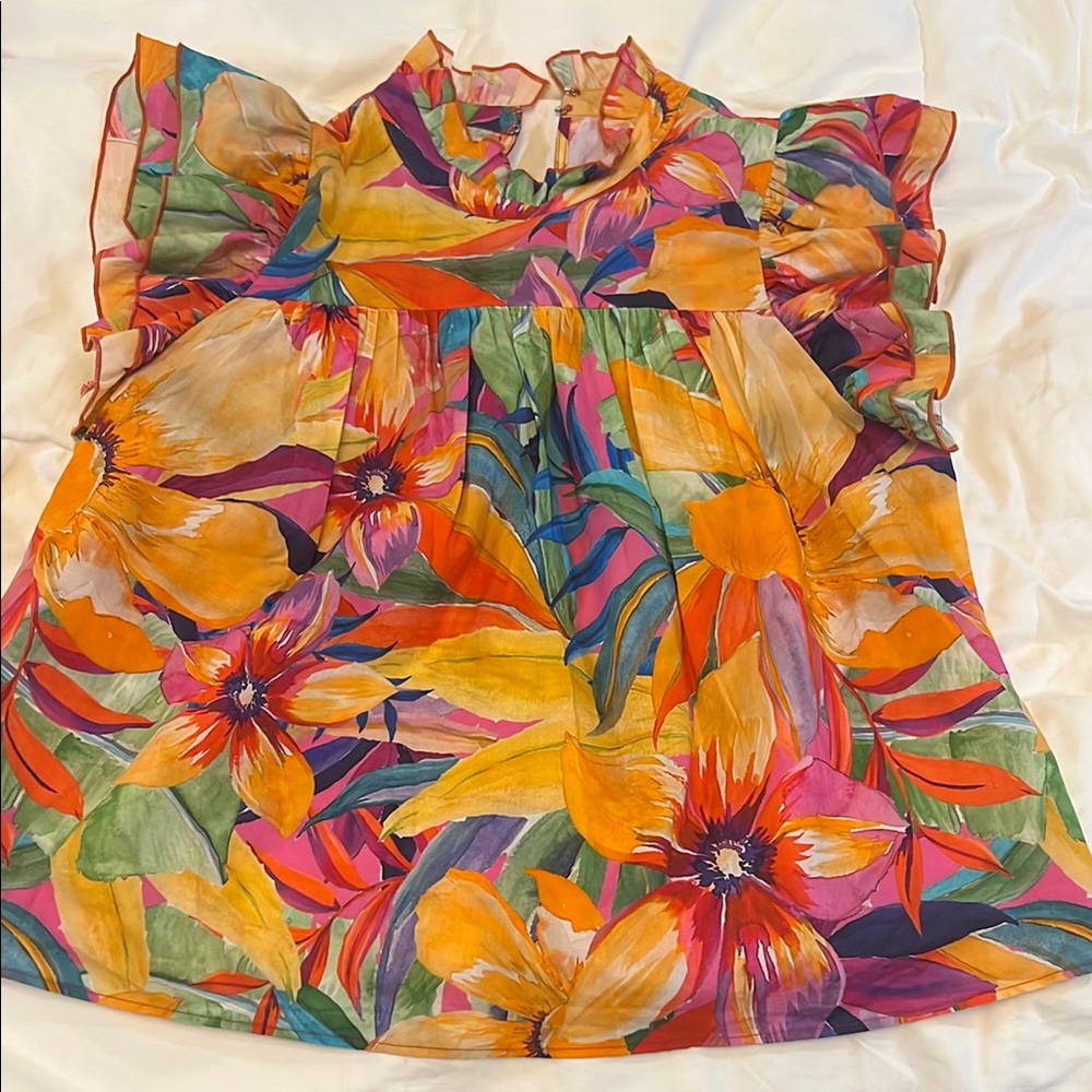 Colorful Floral Ruffle Top